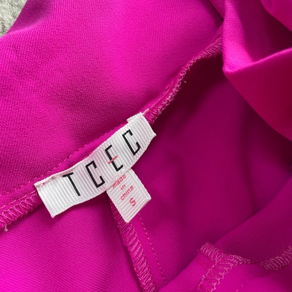 TCEC Fuchsia Pink Paper Bag Shorts Small High Waist Pockets Front Tie Flowy Bow - Picture 3 of 11